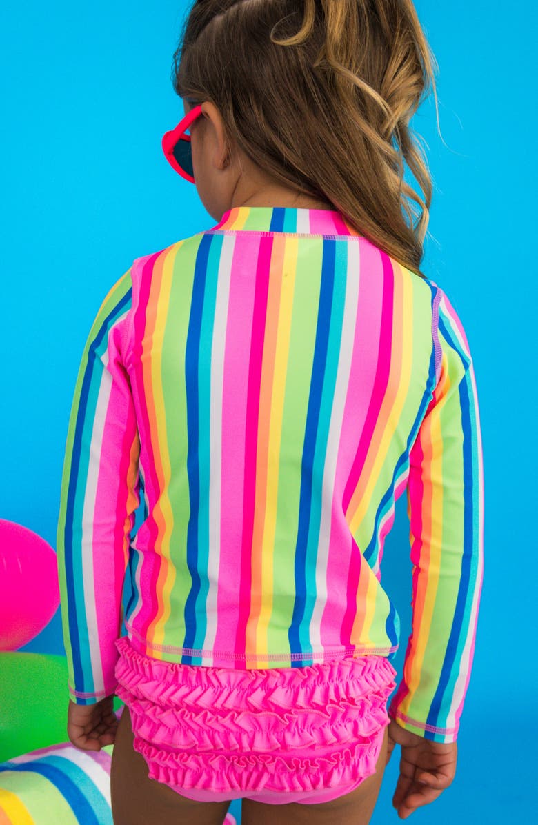 RuffleButts Kids' Long Sleeve Ruffle Hem Two-Piece Rashguard Swimsuit, Alternate, color, 