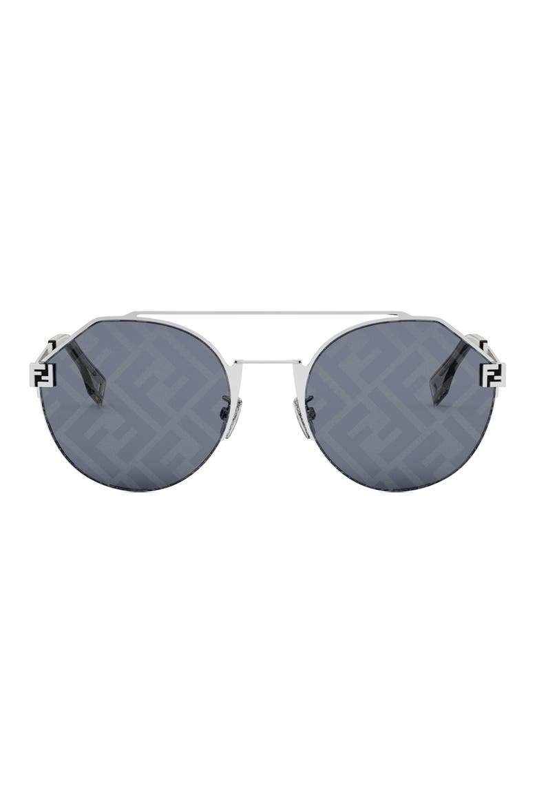 'Fendi Sky 55mm Round Sunglasses, Main, color, SHINY PALLADIUM / BLU MIRROR