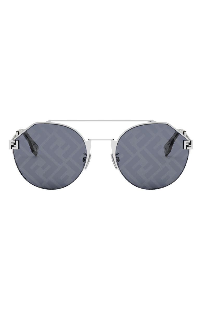 Fendi 'Fendi Sky 55mm Round Sunglasses, Main, color, Shiny Palladium / Blu Mirror