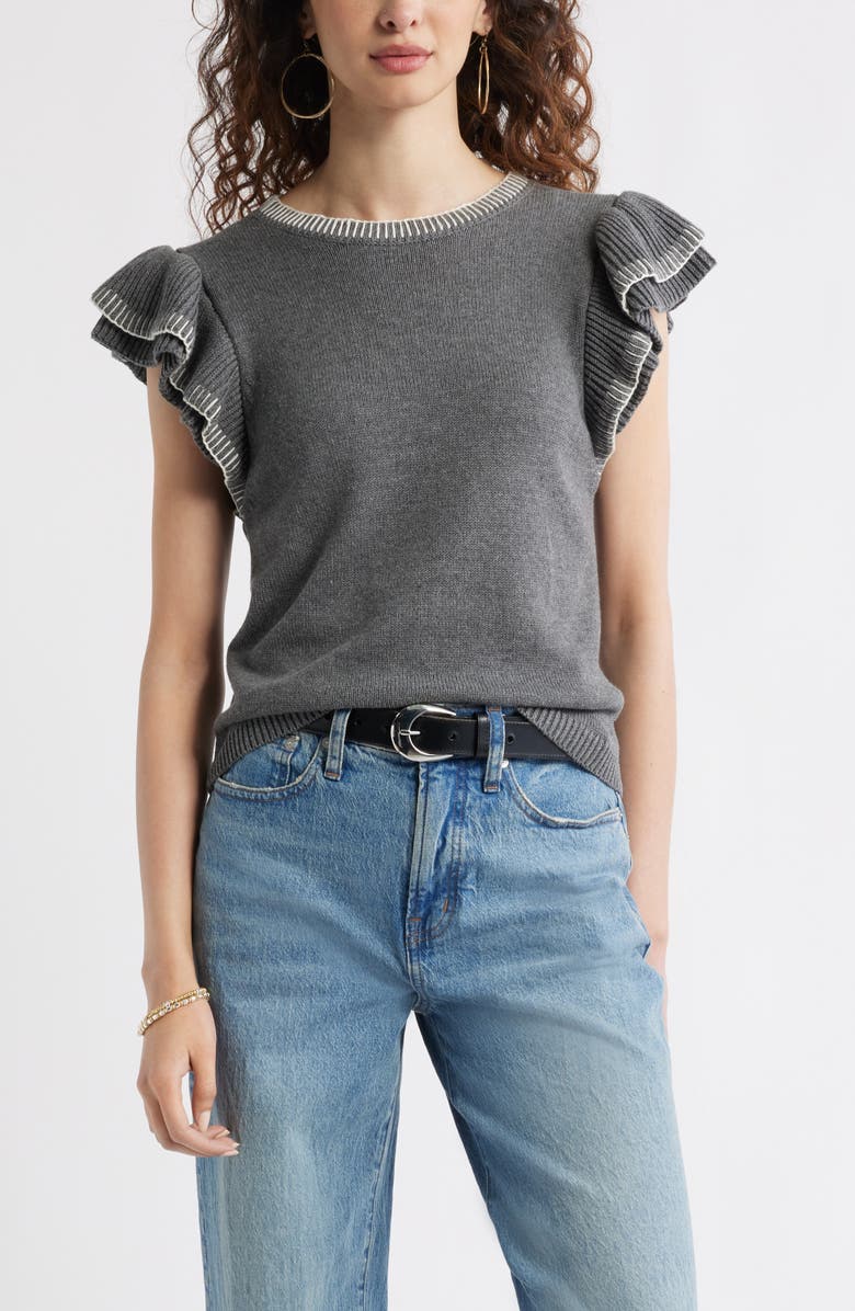 Treasure & Bond Flutter Sleeve Cotton Sweater, Main, color,