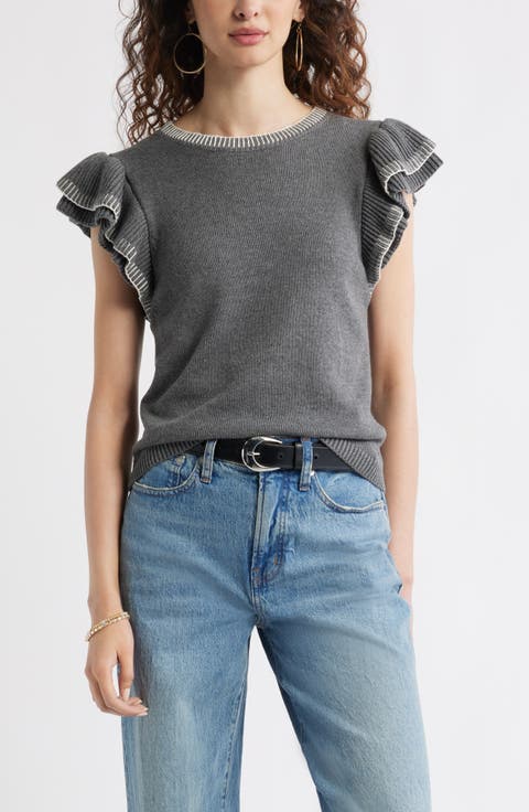 Flutter Sleeve Cotton Sweater