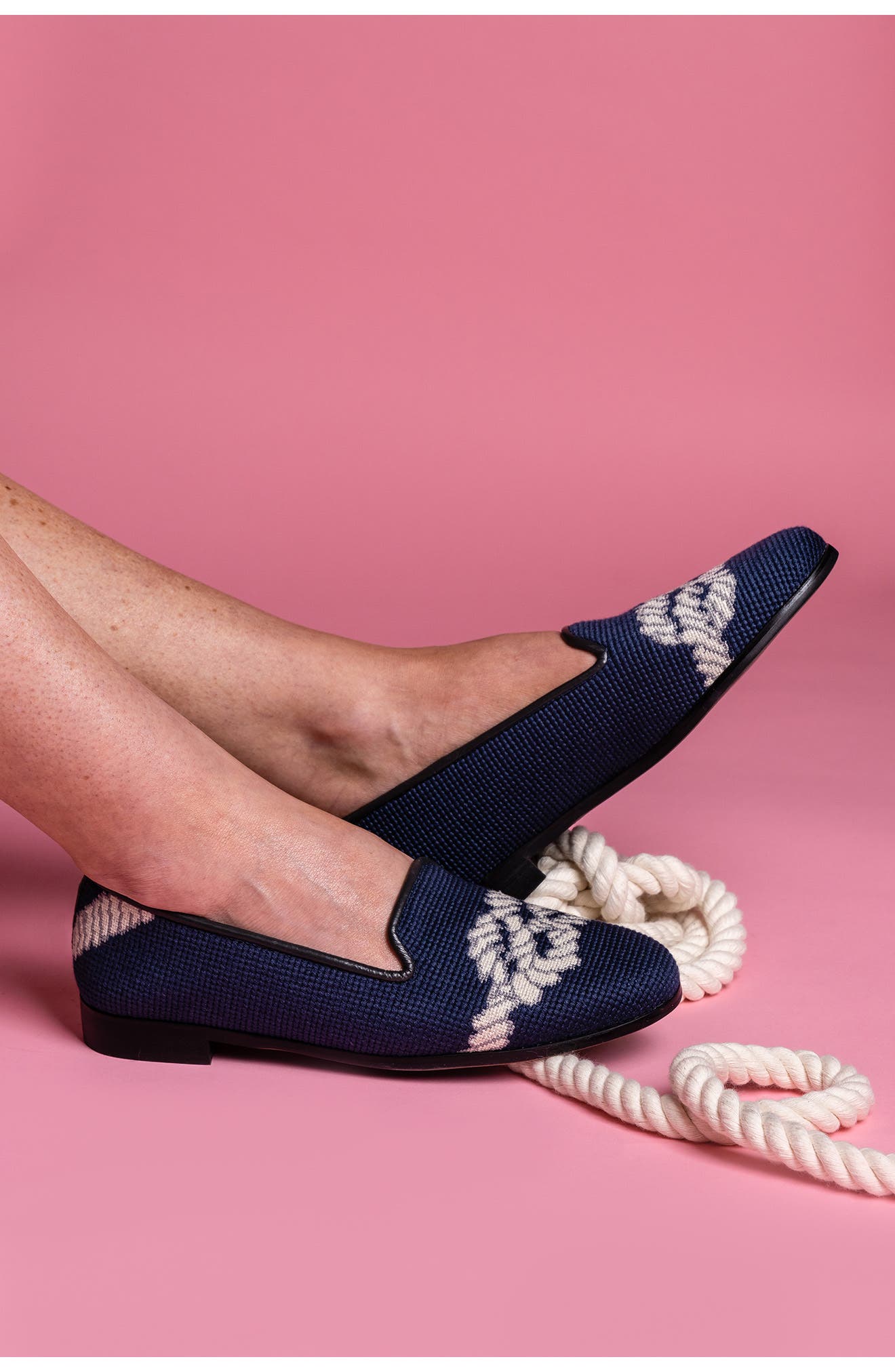 ByPaige BY PAIGE Needlepoint Nautical Flat, Alternate, color, Navy