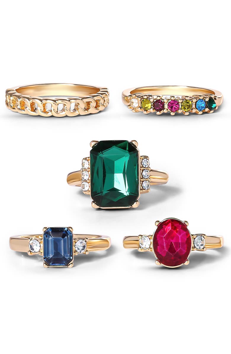 Jessica Simpson Multi-Gemstone Statement Ring Set, Alternate, color, Gold