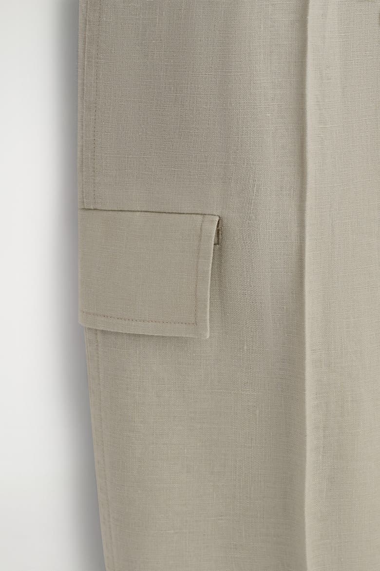 Belted Linen Barrel-Leg Pants, Alternate, color, BEIGE