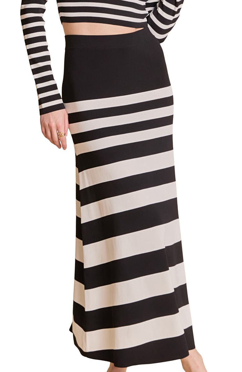Endless Rose Stripe Midi Sweater Skirt, Alternate, color, Black/ Cream