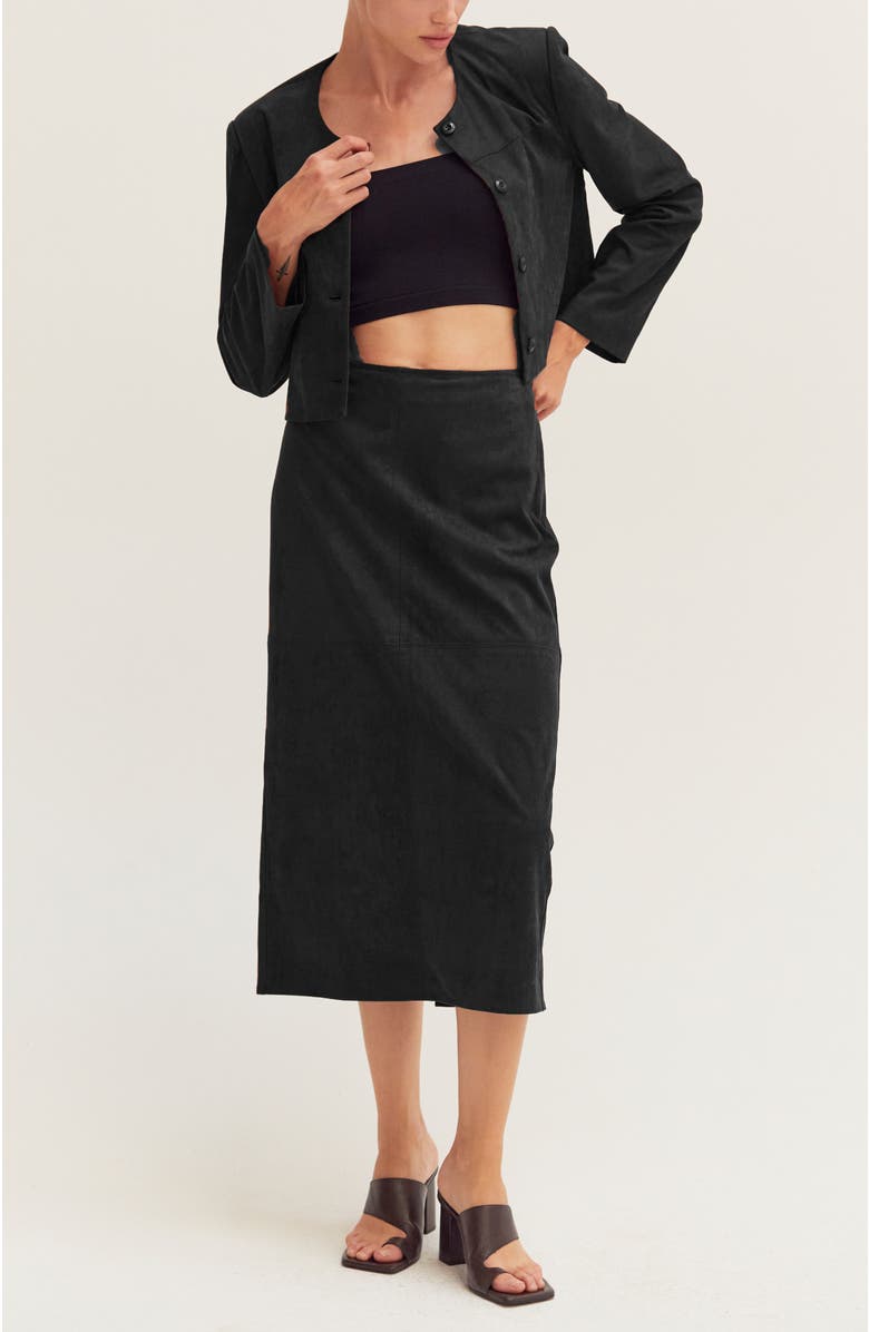 CRESCENT Faux Suede Collarless Cropped Jacket, Alternate, color, Black