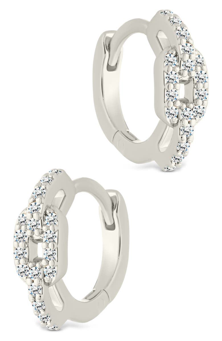 Sterling Forever Deborah Cubic Zirconia Buckle Huggie Hoop Earrings, Alternate, color, Silver
