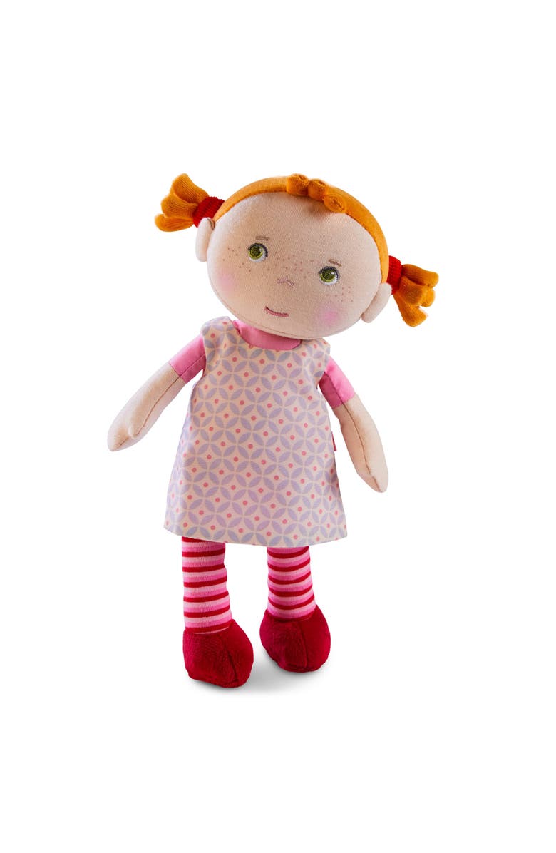 HABA Soft Baby Doll Roya - 10" Rag Doll with Red Pigtails, Pink Dress - Machine Washable HABA Doll - Ideal Soft Doll for 2 Year Old Girls, Main, color, Multi