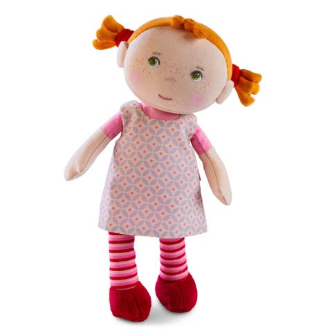 Soft Baby Doll Roya - 10" Rag Doll with Red Pigtails, Pink Dress - Machine Washable HABA Doll - Ideal Soft Doll for 2 Year Old Girls