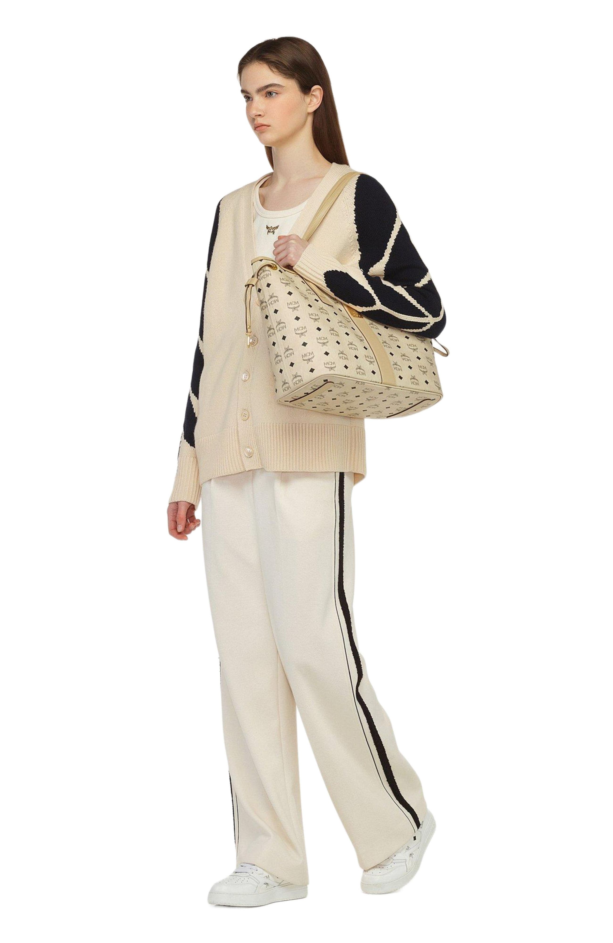 MCM Medium Liz Reversible Shopper, Alternate, color, Beige+Black Logo