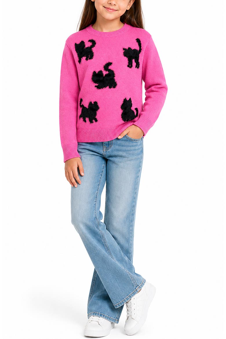 Kids' Eyelash Cat Sweater, Alternate, color, PINK/ BLACK