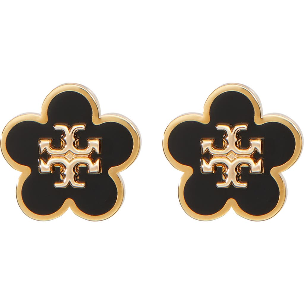 Tory Burch Two-tone Metal And Enamel Kira Earrings In Black