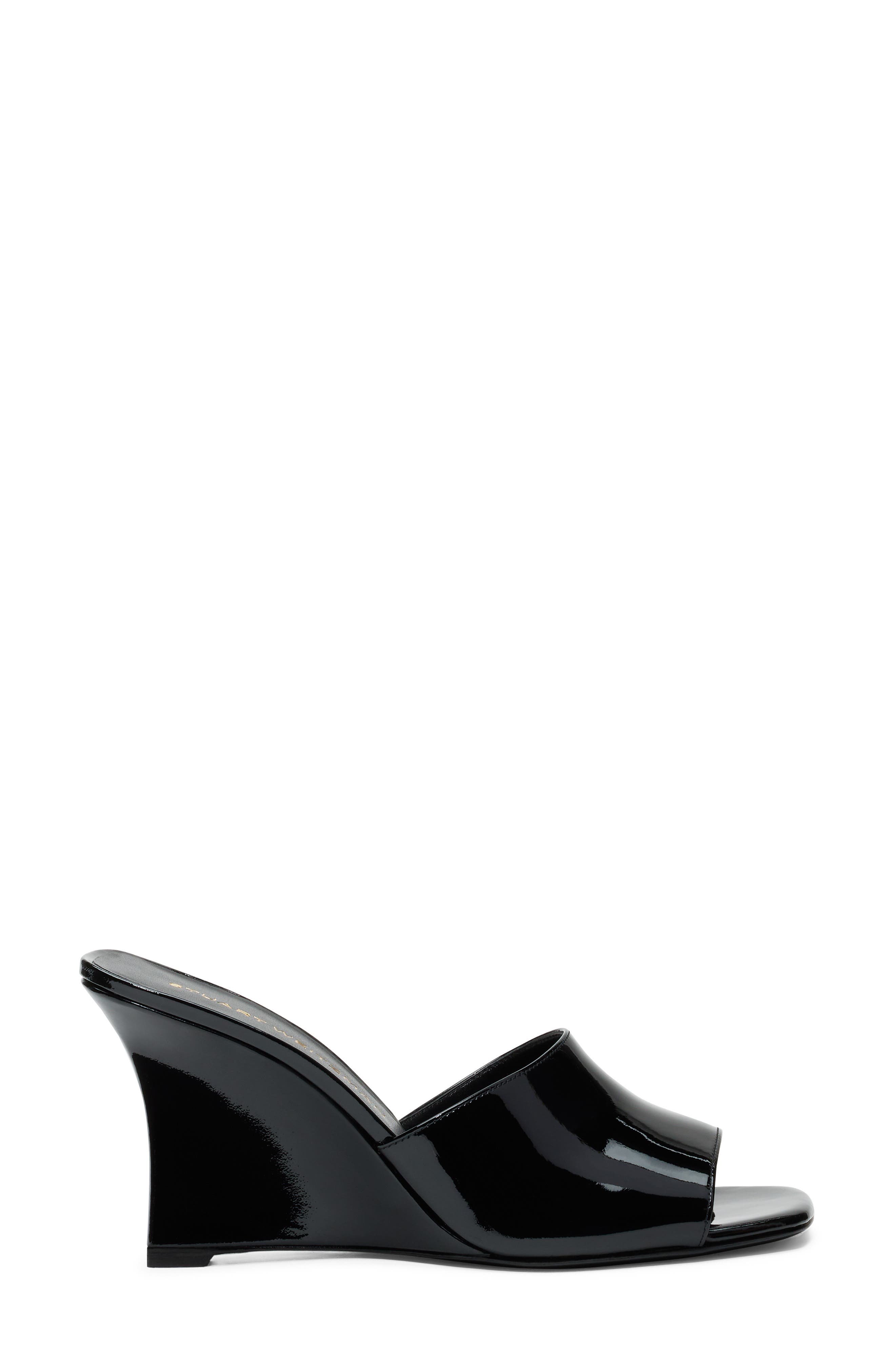 Stuart Weitzman Vinnie 85 Patent Leather Wedge Mule, Alternate, color, Black
