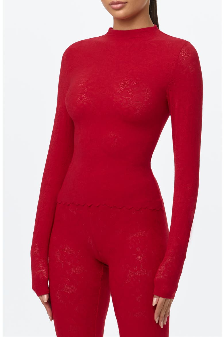 Scalloped Hem Stretch Lace Top, Alternate, color, RUBY RED