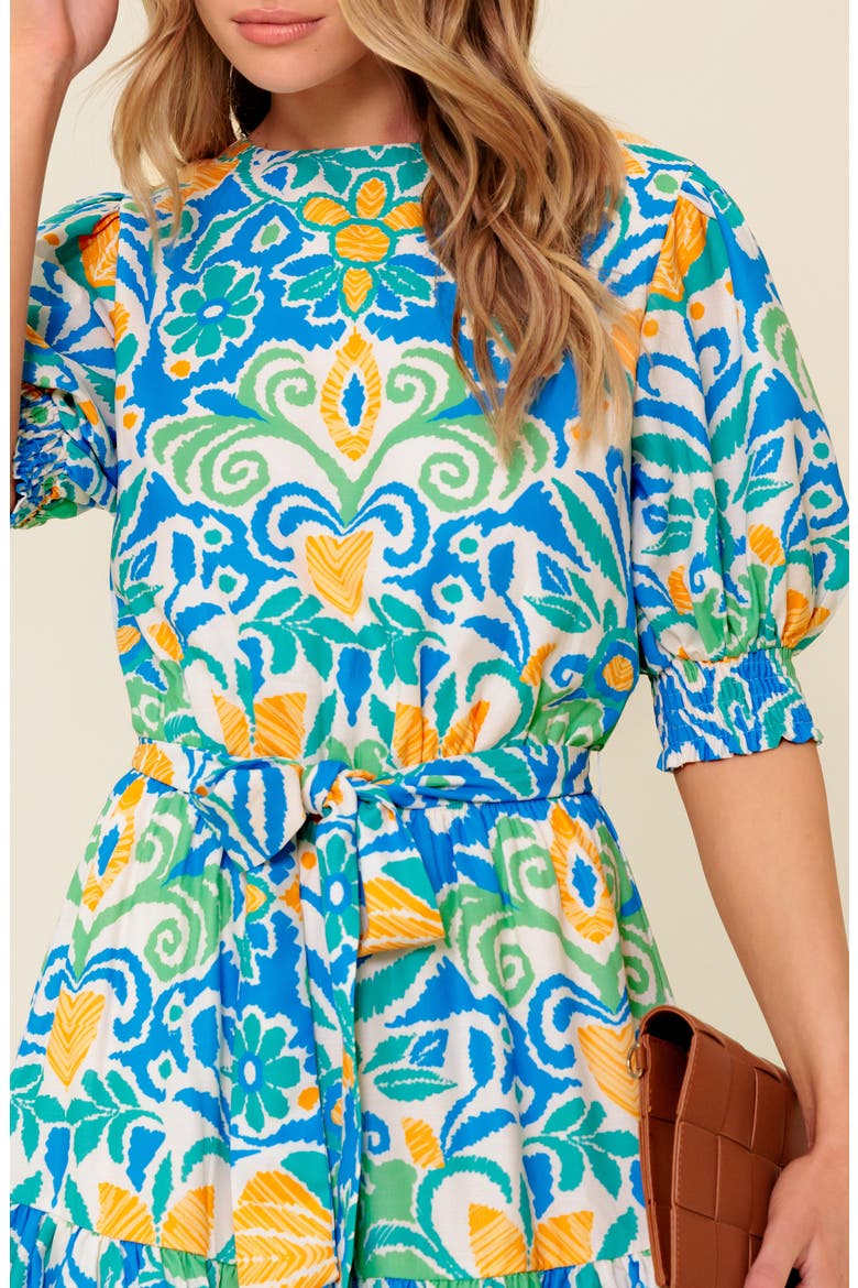 Puff Sleeve Fit & Flare Minidress, Alternate, color, BLUE GREEN
