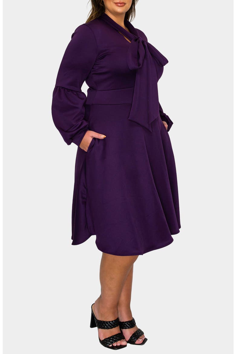 Bekah Long Sleeve Fit & Flare Dress, Alternate, color, DARK EGGPLANT