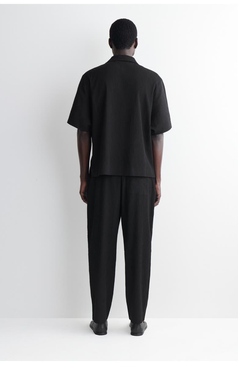 COS Crinkled-cotton Relaxed-fit Tapered Trousers, Alternate, color, Black