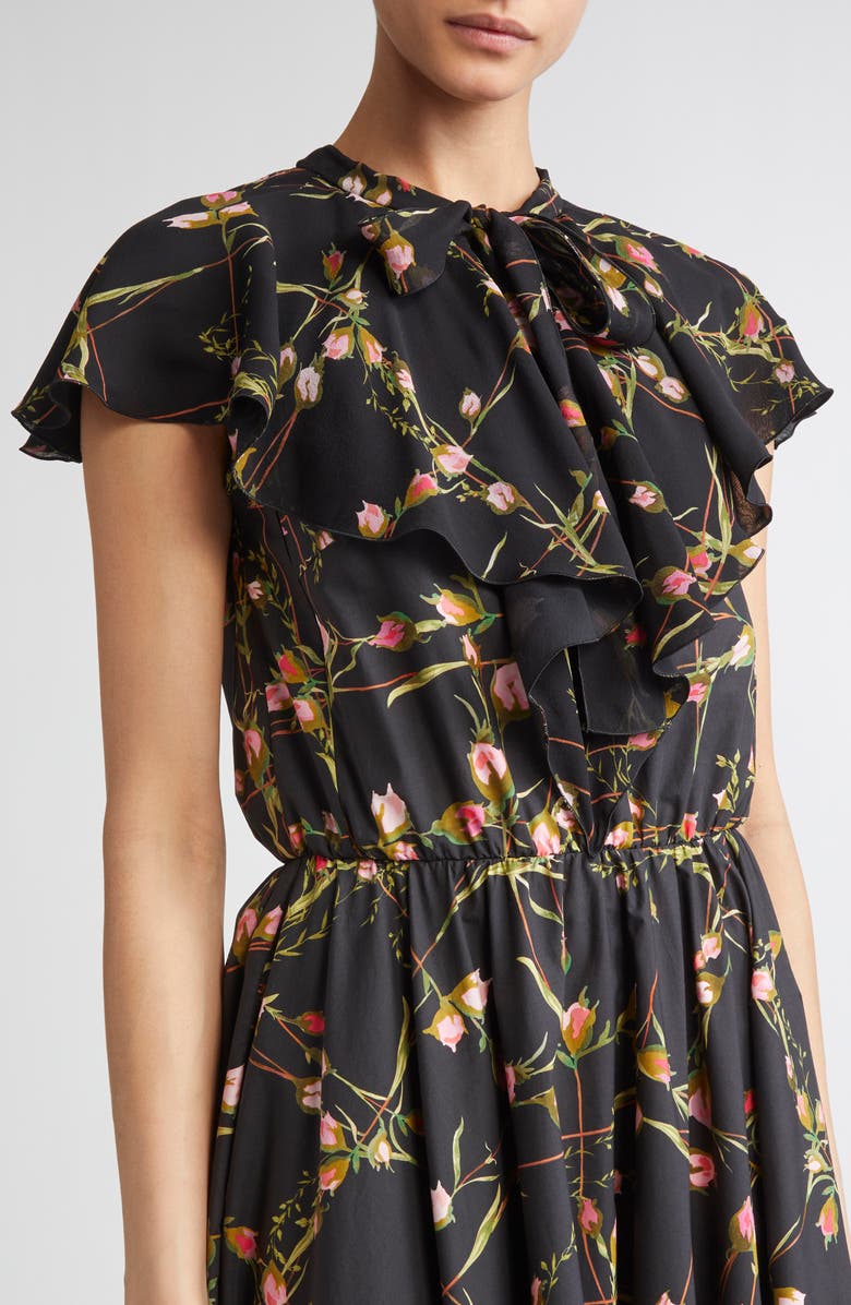 Floral Cap Sleeve Ruffle Cotton Maxi Dress