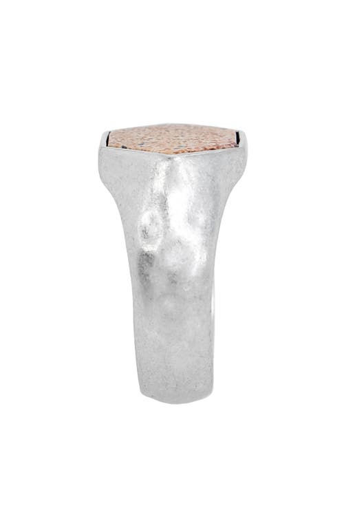 Allsaints Leopard Skin Jasper Stone Hexagon Signet Ring In Warm Silver