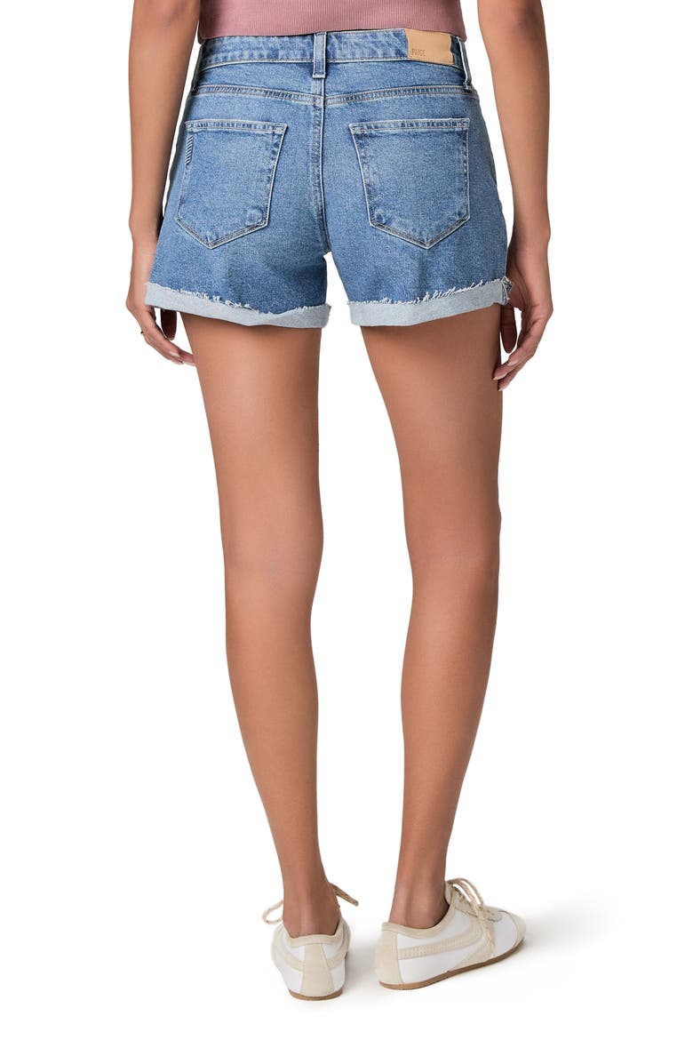 Dylan Cuffed Raw Hem Mid Rise Denim Shorts, Alternate, color, TULIPE