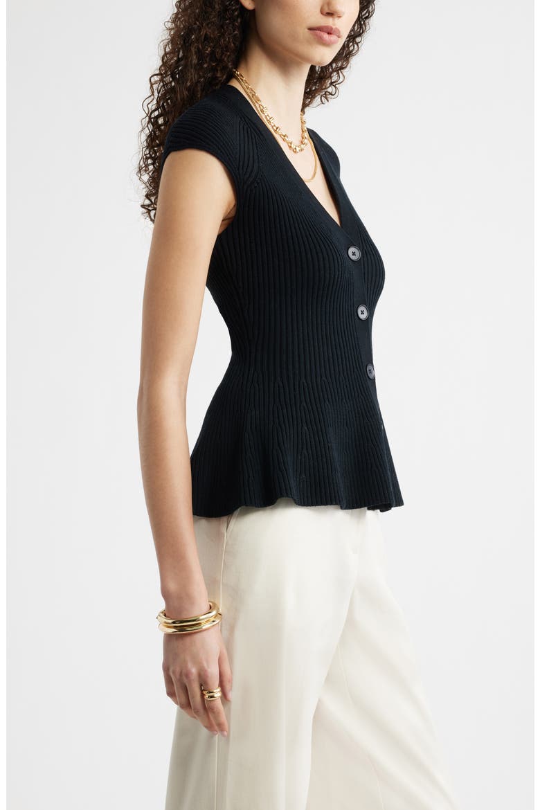 Rib Peplum Top, Alternate, color, BLACK