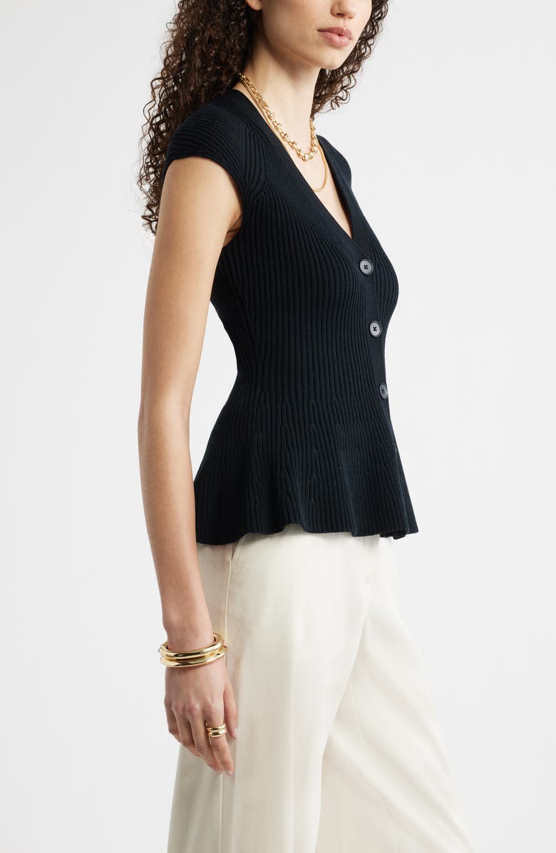 Nordstrom Rib Peplum Top, Alternate, color, Black