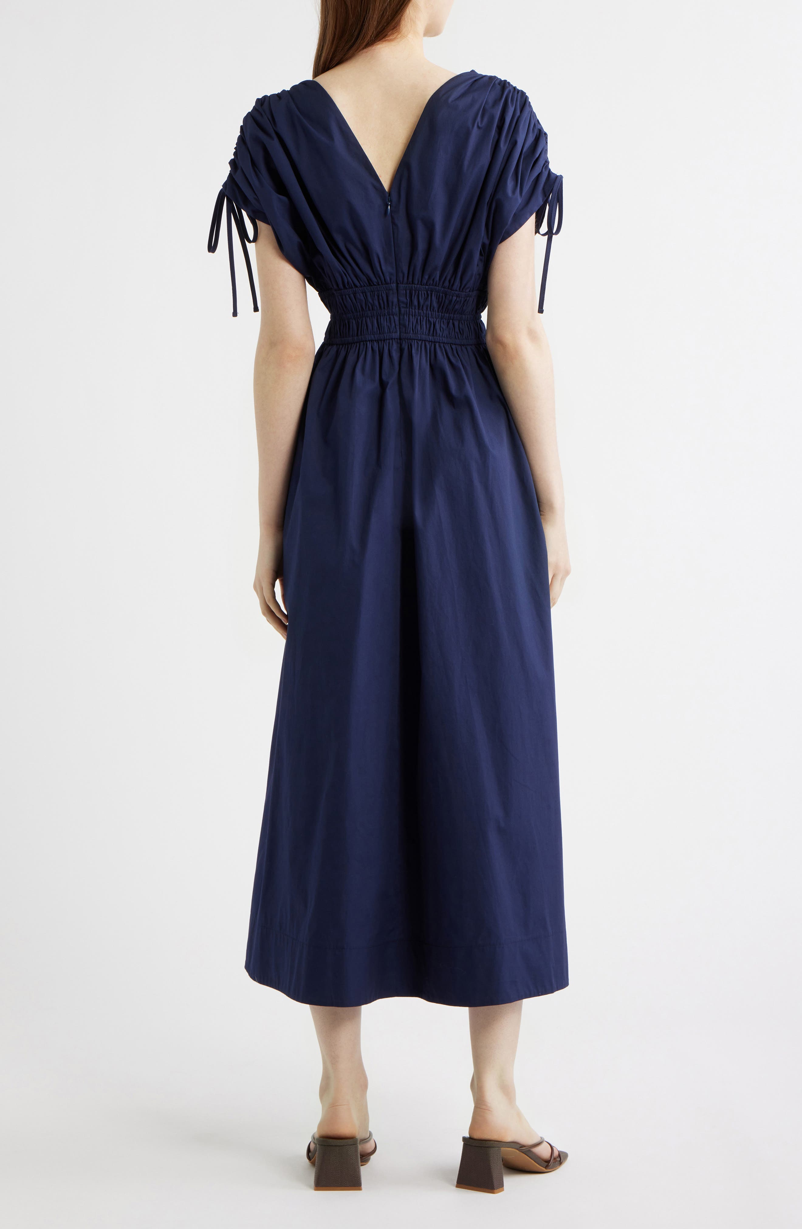 Vince Camuto Women's Cotton Poplin Ruched Tie Shoulder Dress - Blue