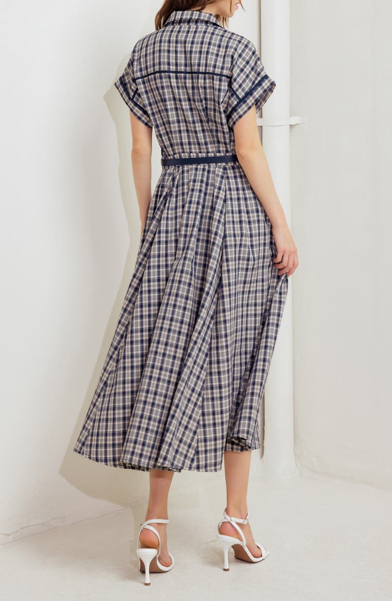 FREEMARKET Belted Plaid Shirtdress, Alternate, color, Navy Multi
