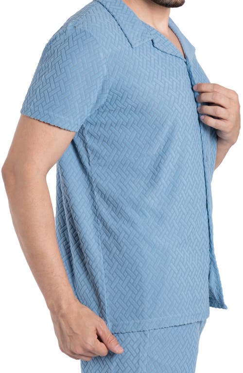 Spring + Mercer Jacquard Terry Button-up Polo In Deep Aqua
