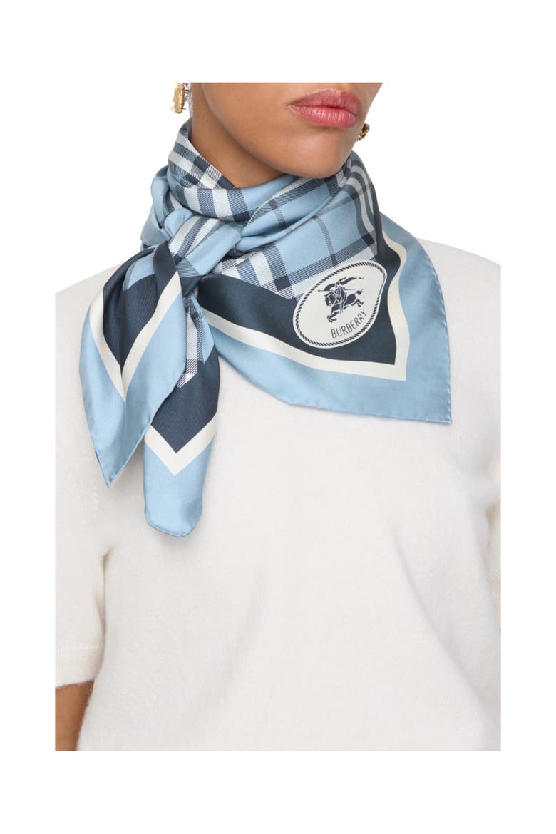 Check Silk Scarf, Alternate, color, Bank blue