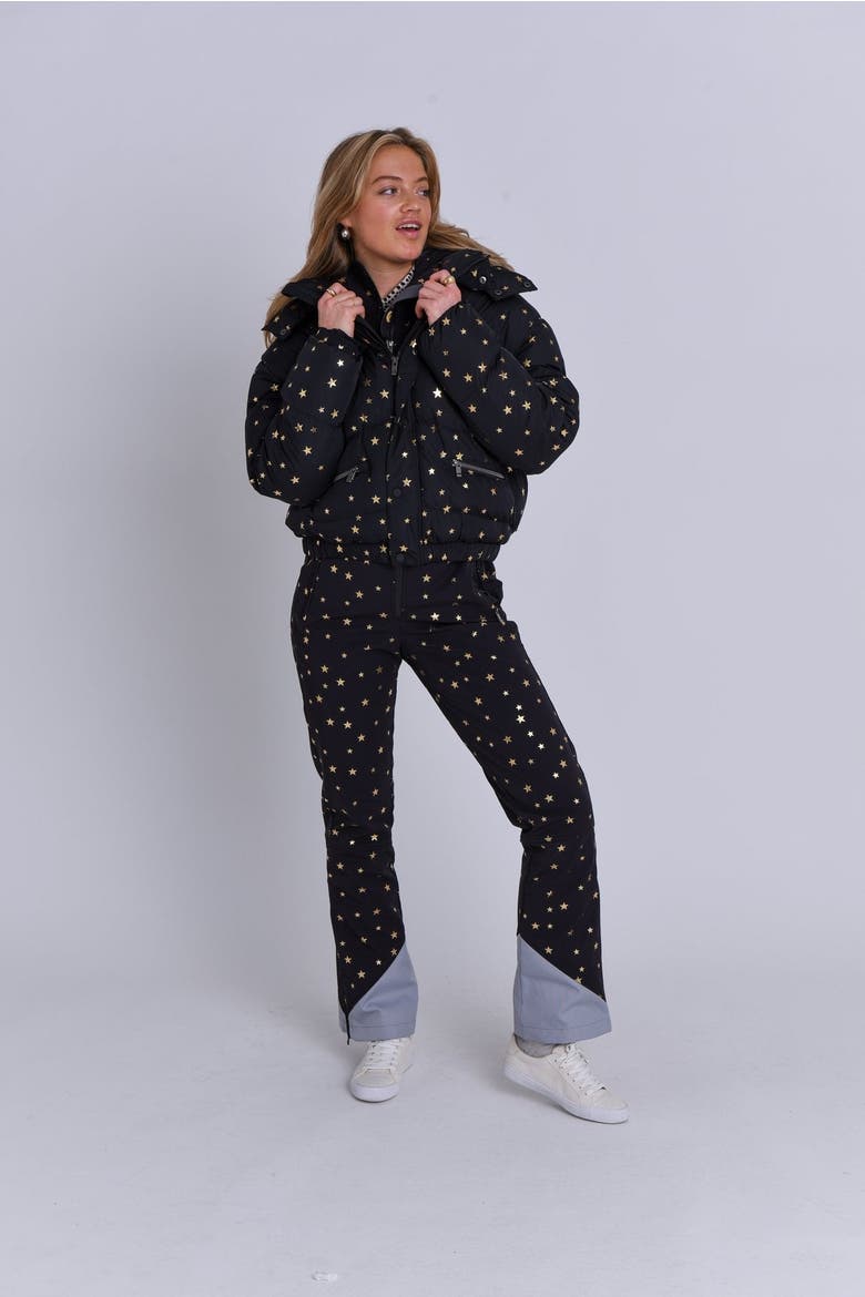 Chic Puffer Jacket Shining Star, Alternate, color, Black with gold stars