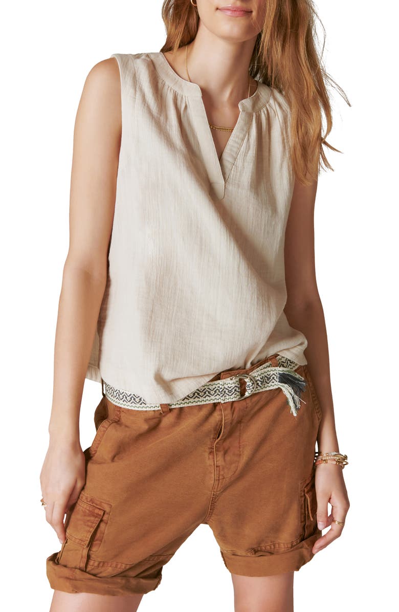 Lucky Brand Ikat Print Sleeveless Cotton Popover Top, Main, color, 