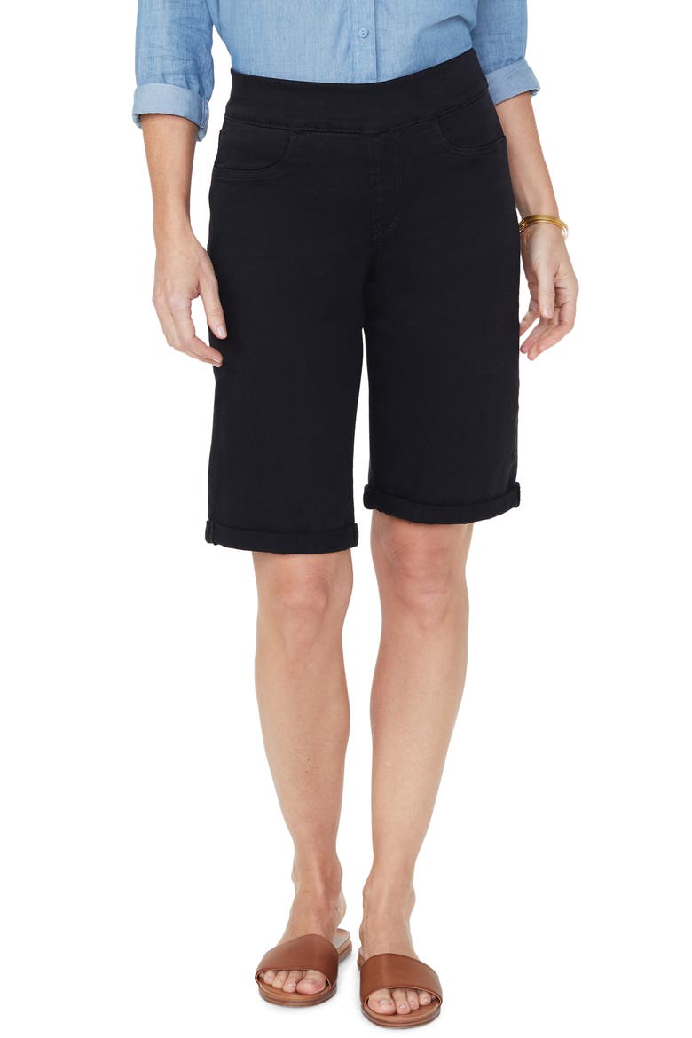 Roll Cuff Pull-On Denim Shorts, Main, color, BLACK