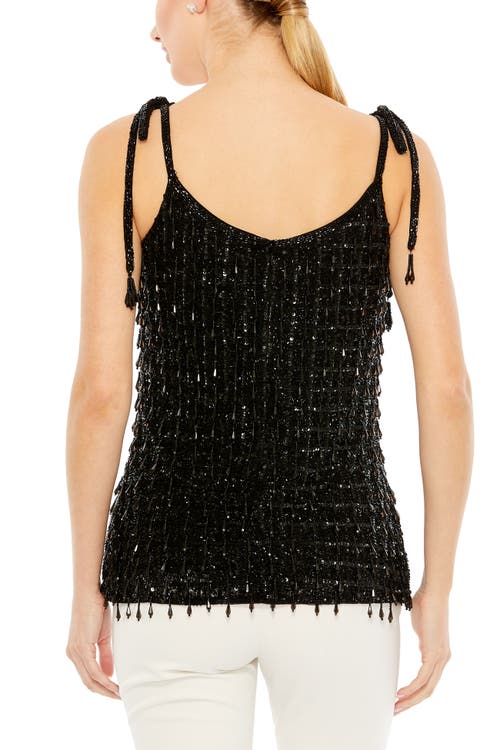 Mac Duggal Crystal Embellished Soft Tie Cami Top In Black