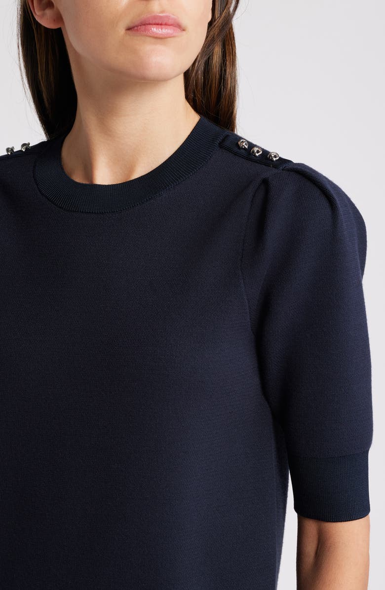 BOSS Fantilina Button Shoulder Short Sleeve Sweater, Alternate, color, Sky Captain