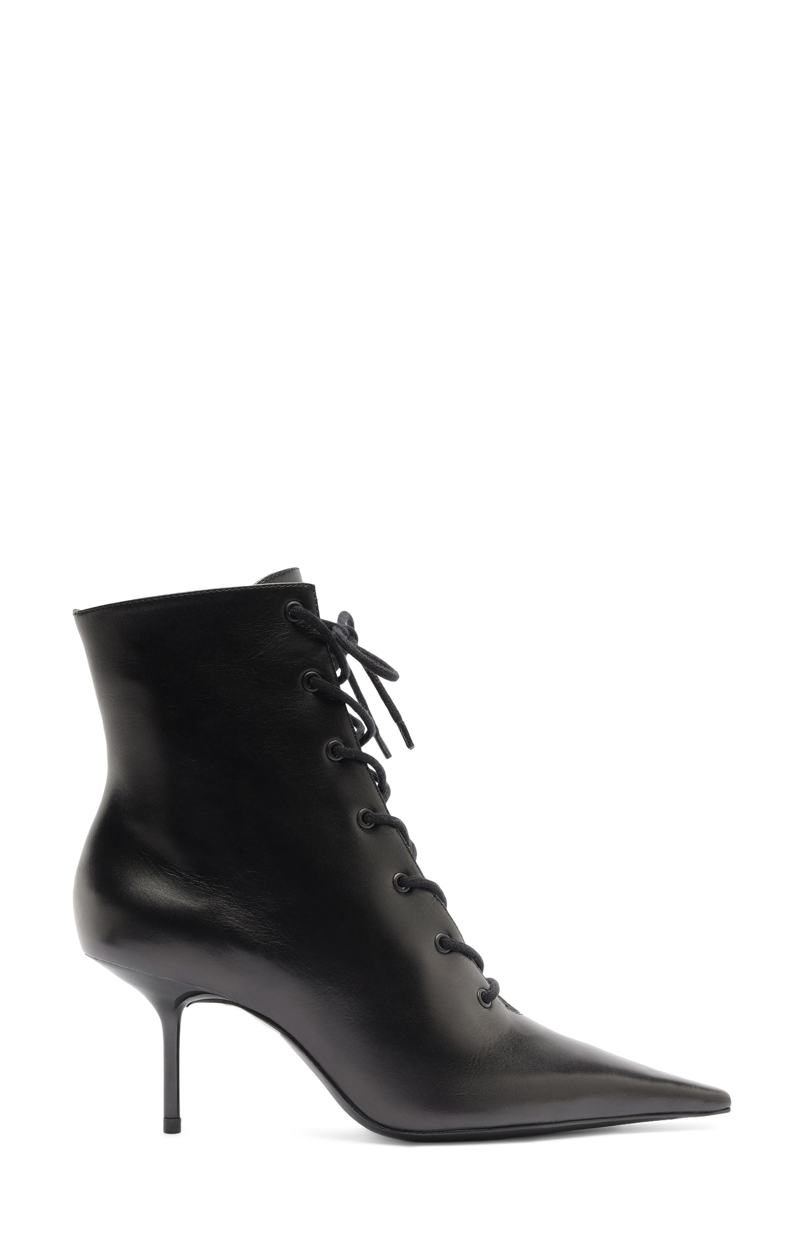 Roxanne Lace Pointed Toe Leather Bootie, Alternate, color, BLACK