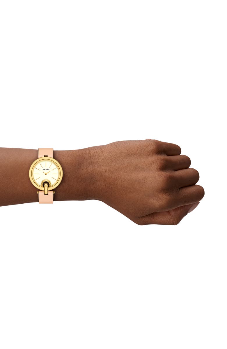 Tory Burch The Pierced Leather Strap Watch, 36mm, Alternate, color, Tan