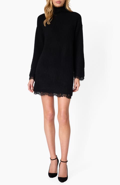Lynette Lace Trim Wool & Cashmere Turtleneck Dress