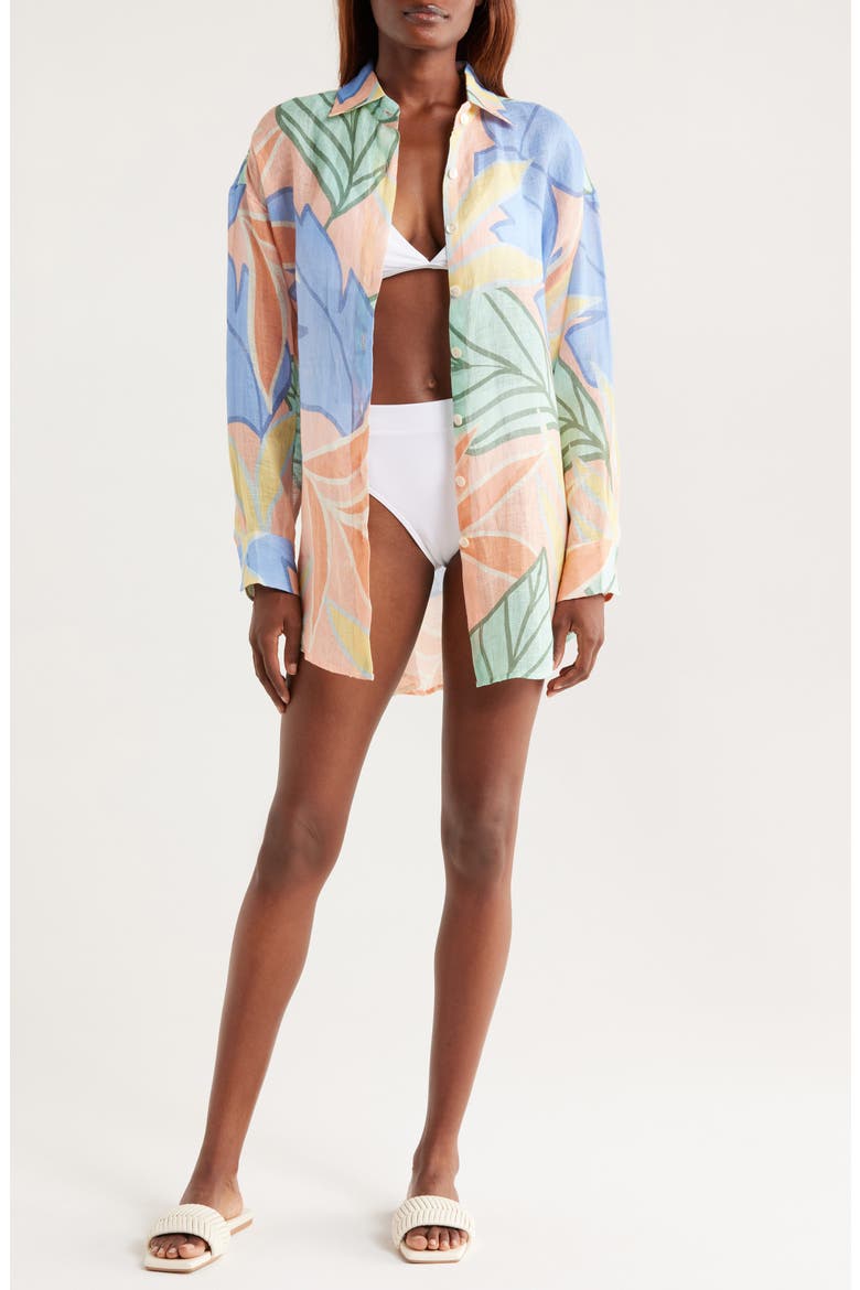Playa Oversize Linen Cover-Up Shirt, Main, color, RTJ