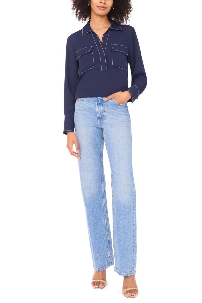 Half Placket Popover Top, Alternate, color, CLASSIC NAVY