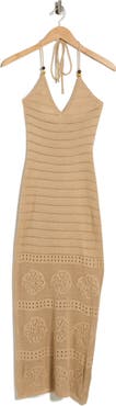 Madden Girl Beaded Halter Neck Pointelle Sweater Dress