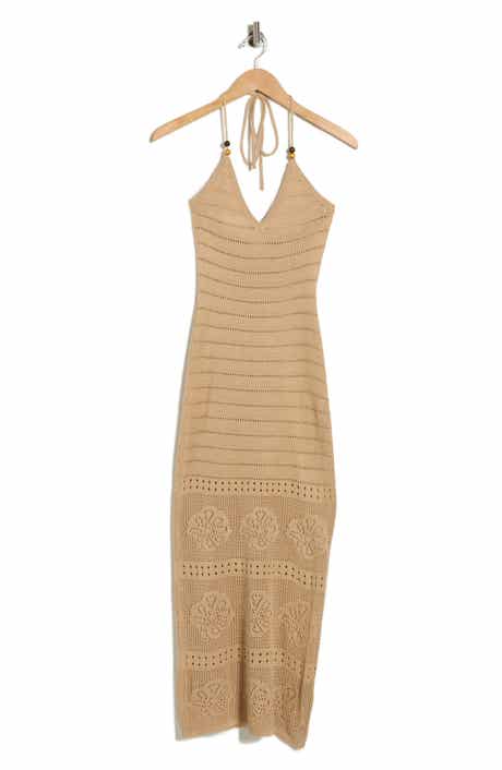 Madden Girl Beaded Halter Neck Pointelle Sweater Dress