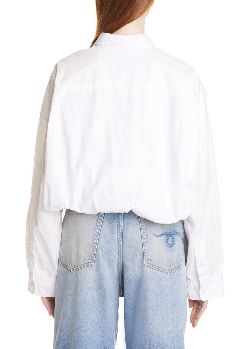 Gathered Hem Crop Cotton Button-Up Shirt, Alternate, color, WHITE