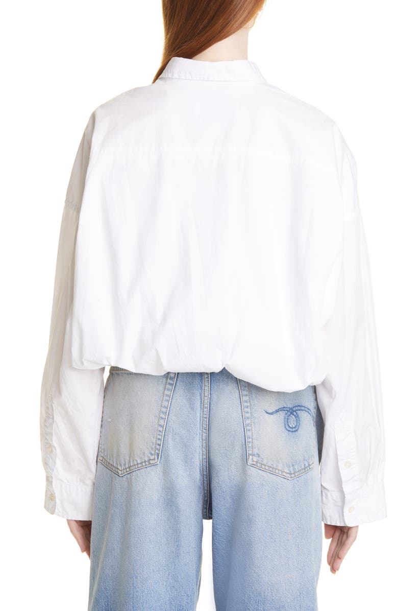 R13 Gathered Hem Crop Cotton Button-Up Shirt, Alternate, color,