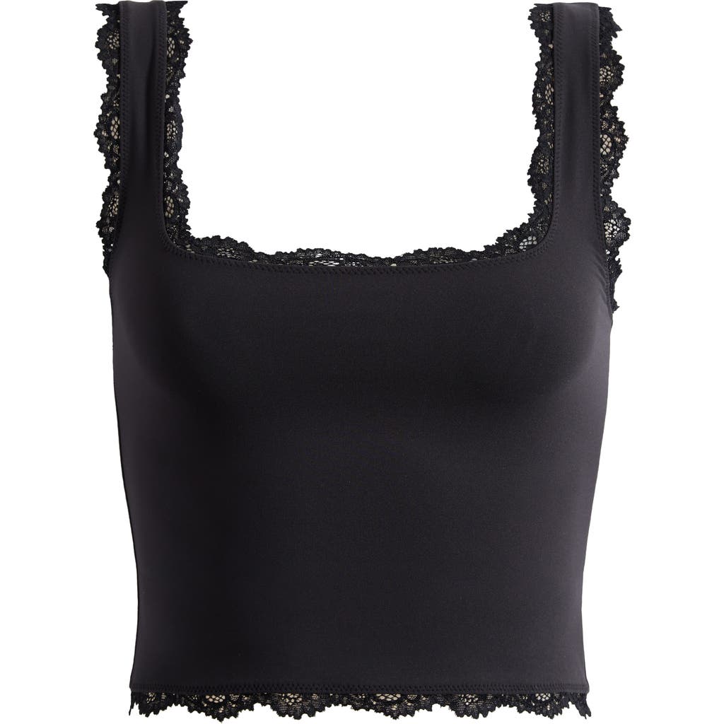 Skims Womens Onyx Fits Everybody Lace Square-neck Stretch-woven Tank Top In Onyx