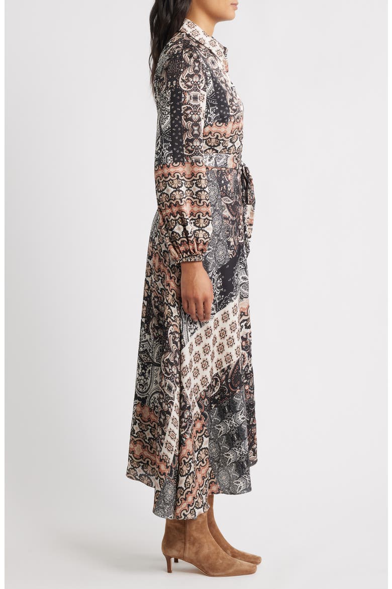 Mixed Print Long Sleeve Shirtdress, Alternate, color, BLACK BROWN