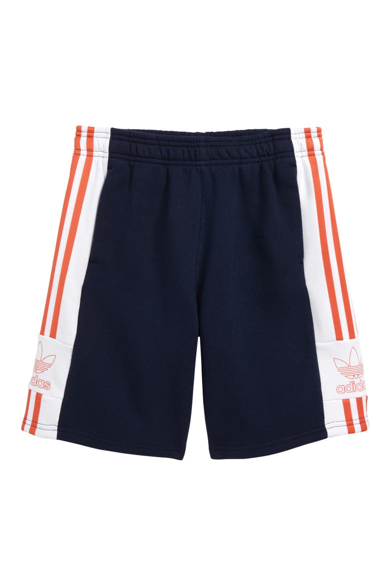 Outline Trefoil Fleece Shorts, Main, color, COLLEGIATE NAVY/ WHITE