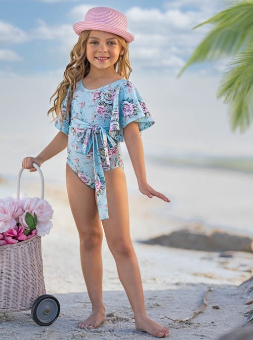 MIA BELLE GIRLS MIA BELLE GIRLS GIRLS PETAL SPLASH FLARE SLEEVE ONE PIECE SWIMSUIT
