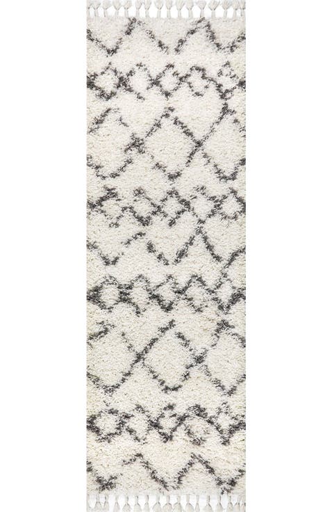 Mercer Shag Plush Tassel Moroccan  Geometric Trellis Area Rug