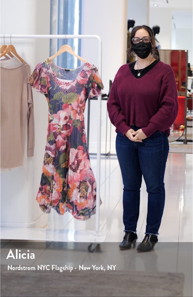 Floral Flutter Sleeve Chiffon Midi Cocktail Dress, sales video thumbnail